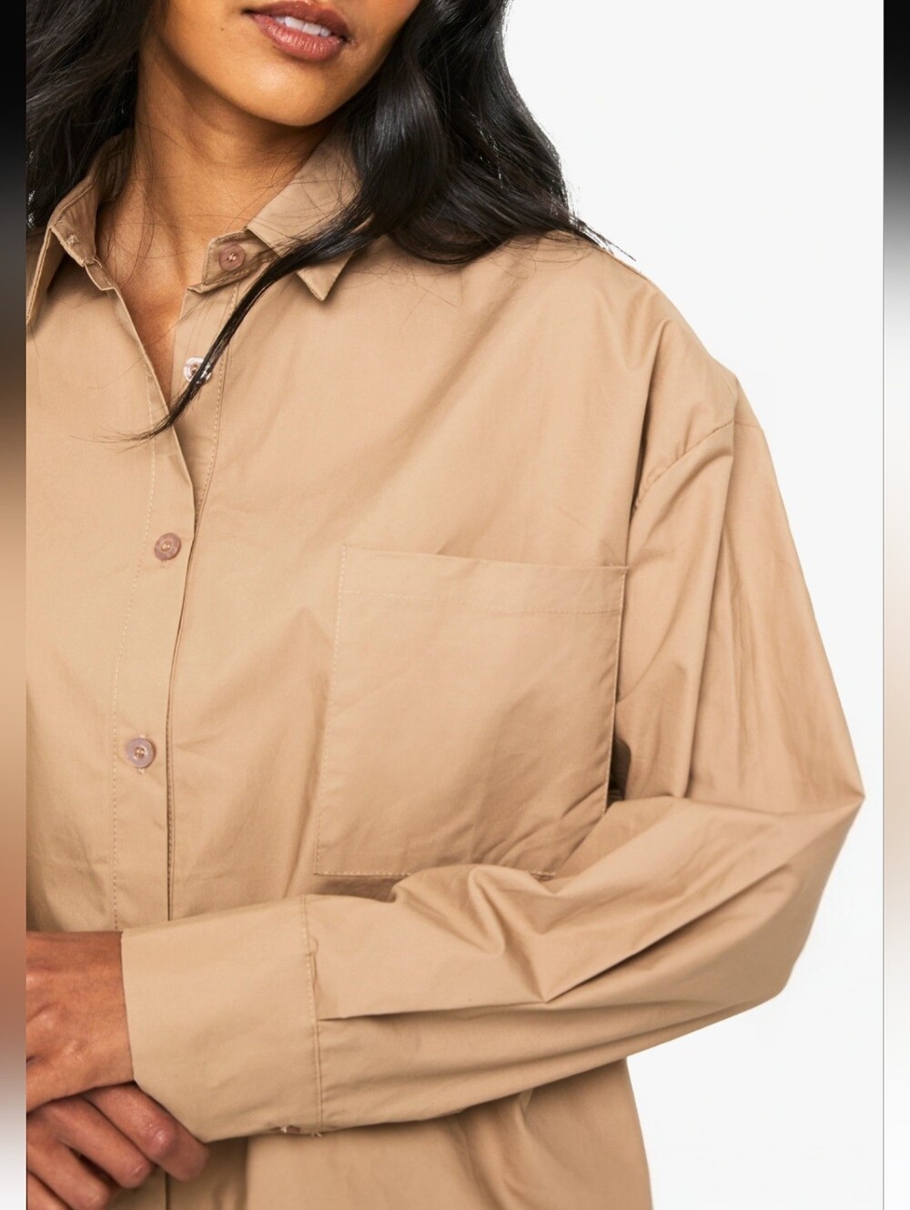 Maeve by Anthropologie Taupe Button Up Oversized Blouse Sz 1X - Picture 5 of 13